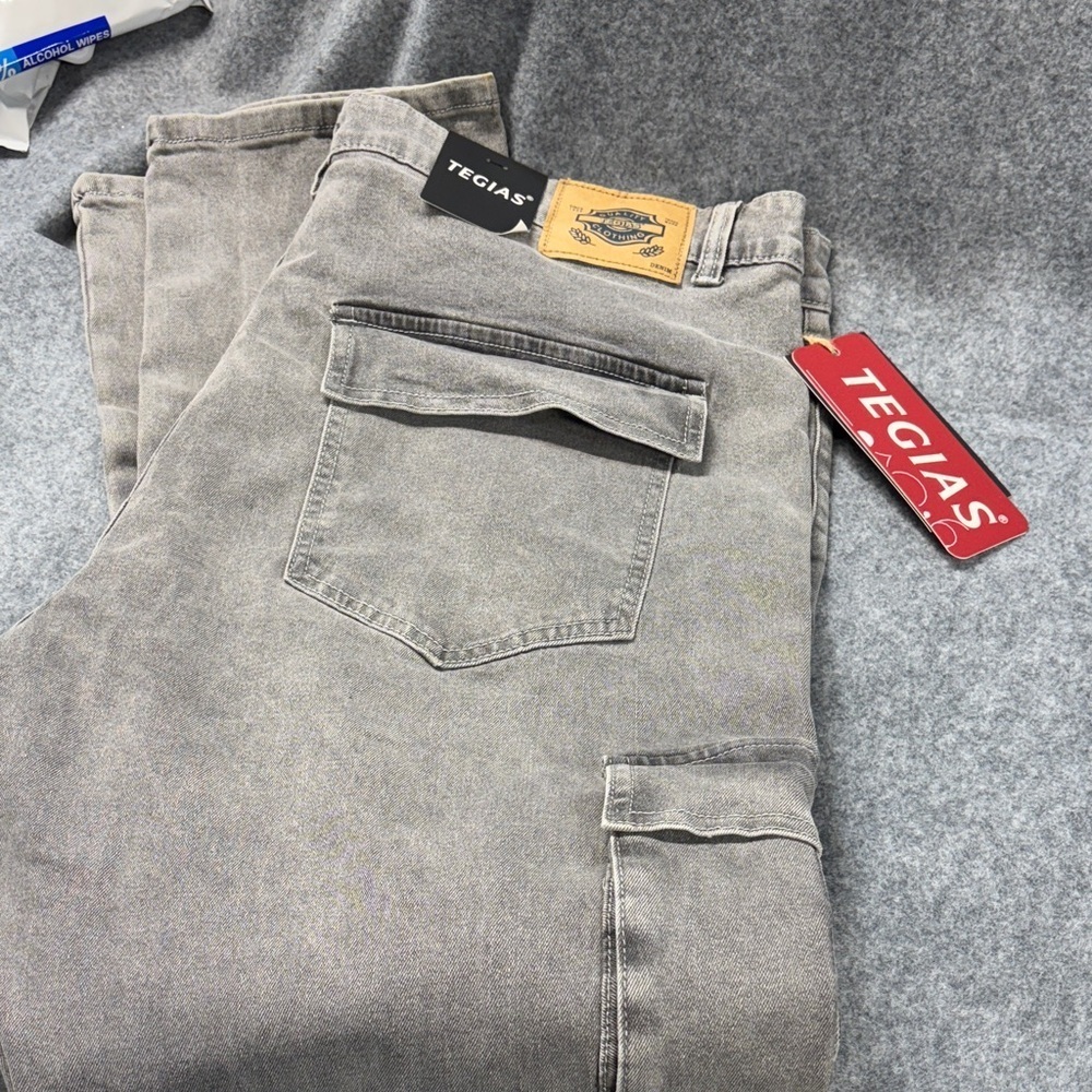 Tegias Gray stretchy large leg pocket jeans size 40 - Picture 2 of 10